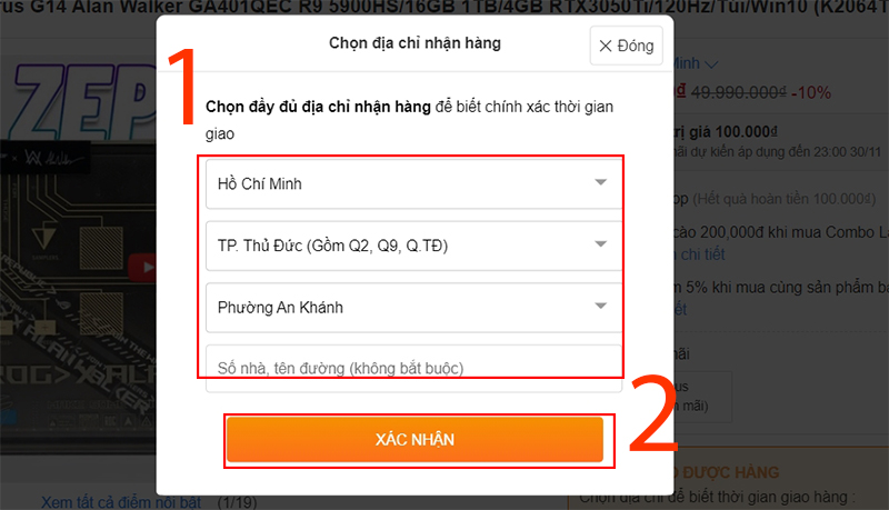 Chọn thông tin giao hàng
